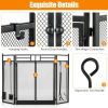 3-Panel Folding Wrought Iron Fireplace Screen with Doors and 4 Pieces Tools Set