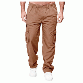 Men's Casual Multi-pocket Loose Straight Cargo Pants (Option: Dark khaki-2XL)