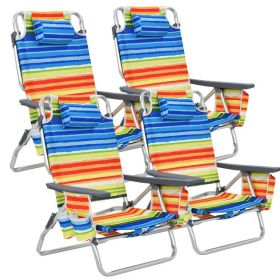 4-Pack 5-Position Outdoor Folding Backpack Beach Reclining Chair with Pillow (Color: yellow)