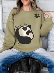 Women's Long Sleeved Panda Print Hoodie (Option: Khaki-S)