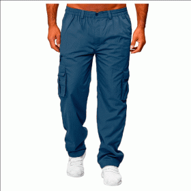 Men's Casual Multi-pocket Loose Straight Cargo Pants (Option: Denim Blue-M)
